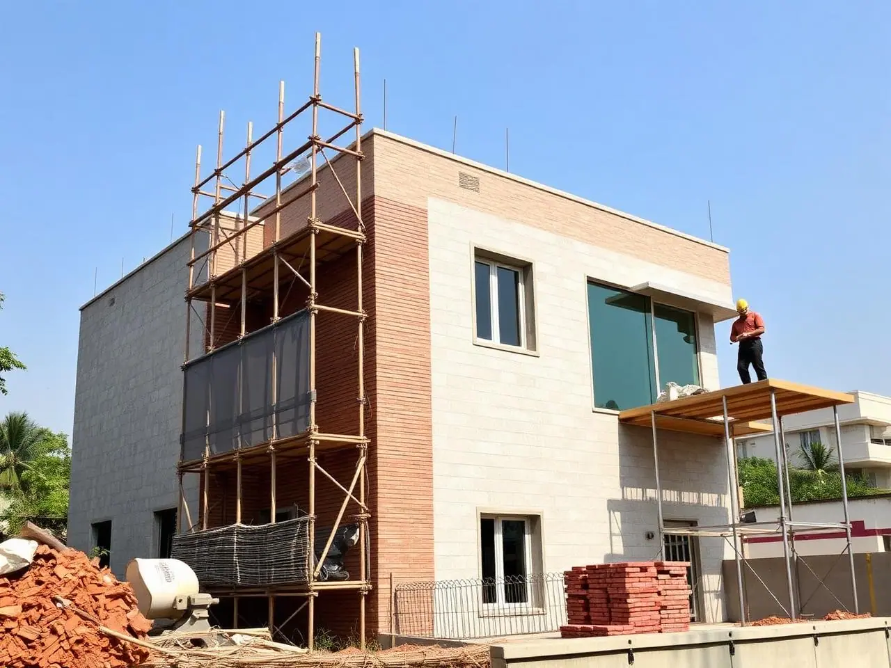 Contemporary Glass & Stone Duplex – Jubilee Hills – under construction