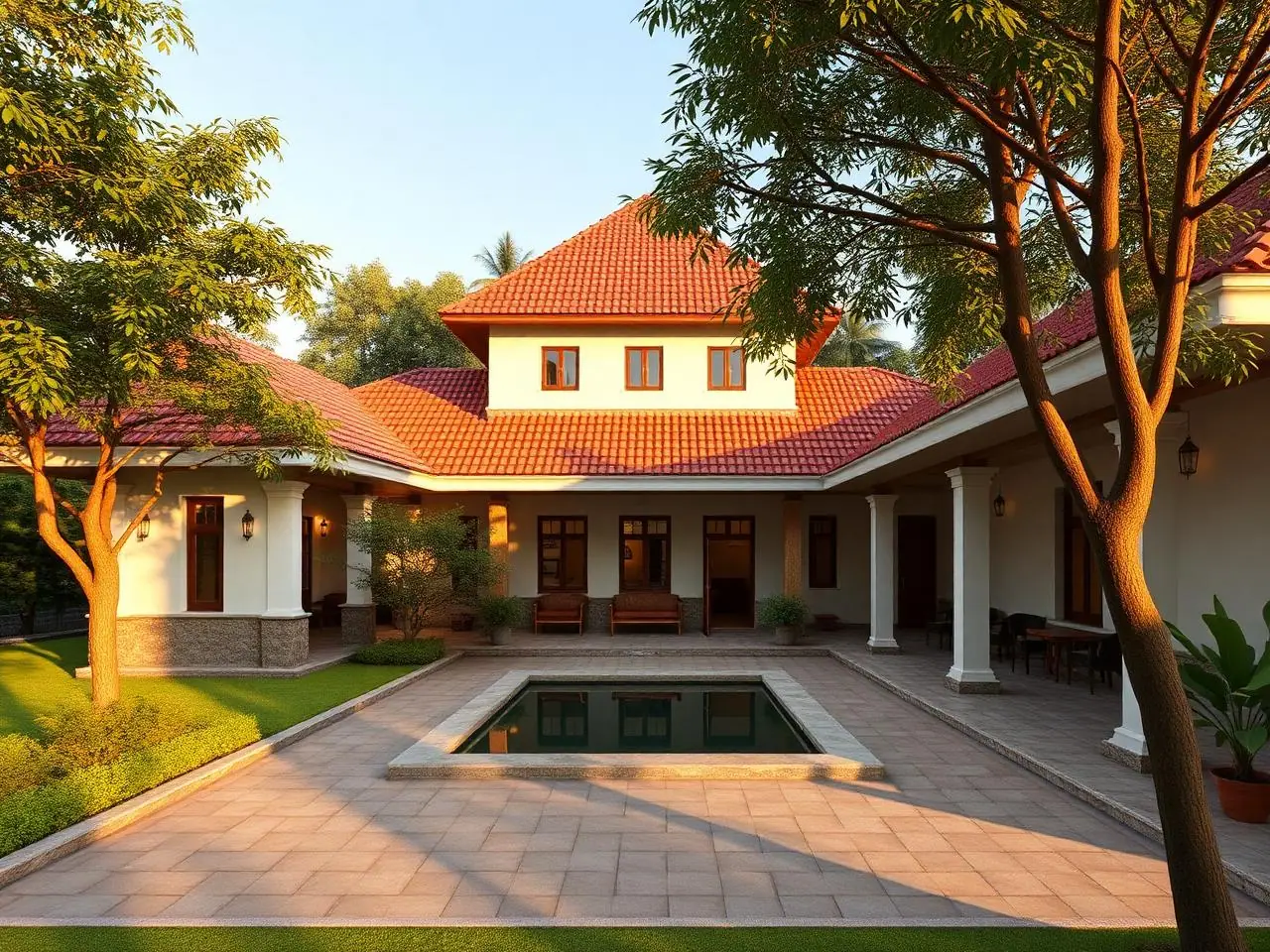 Courtyard Luxury Farmhouse – Shamshabad – 3D render