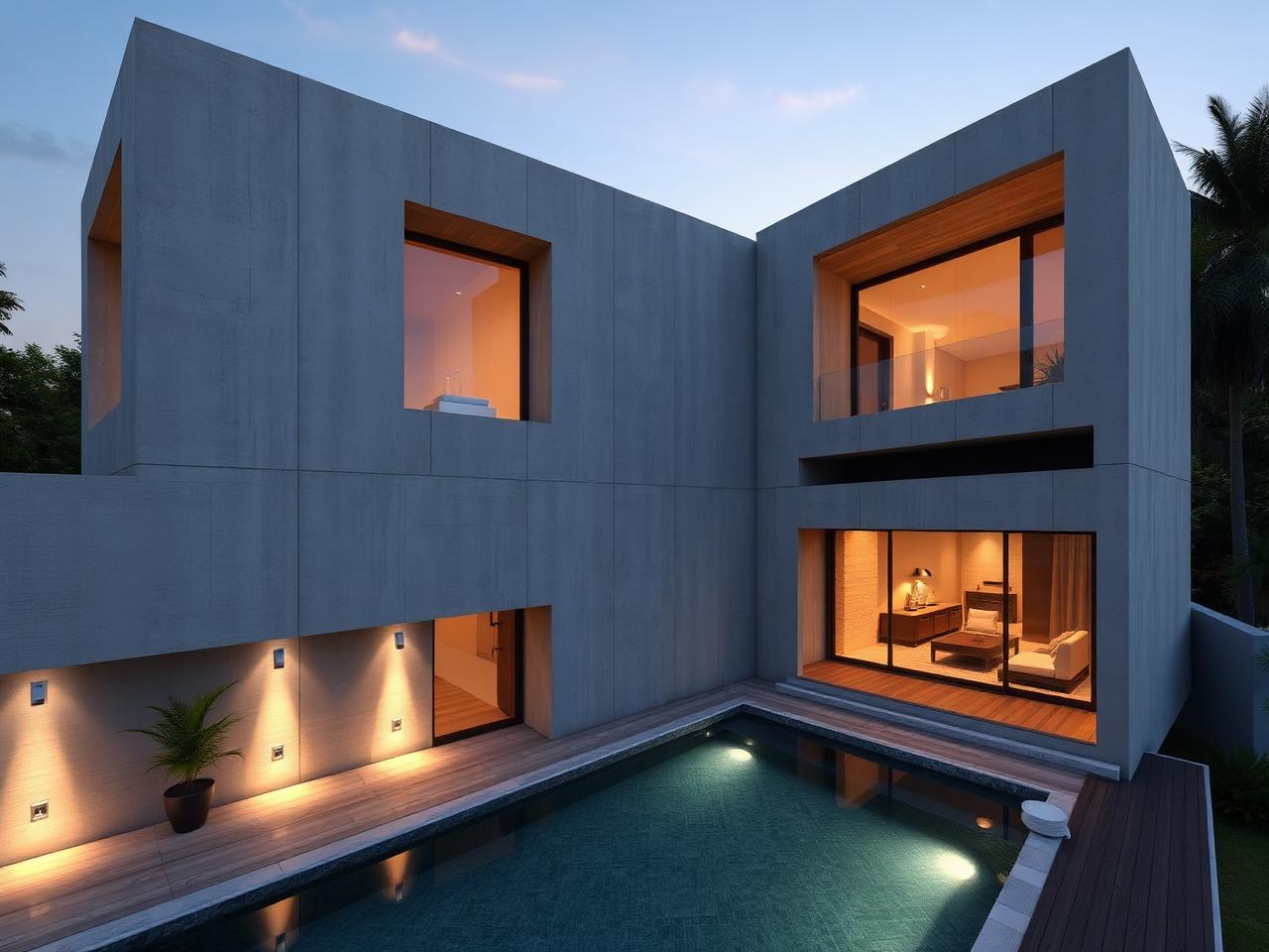 Sculpted Concrete Duplex – Banjara Hills – 3D render