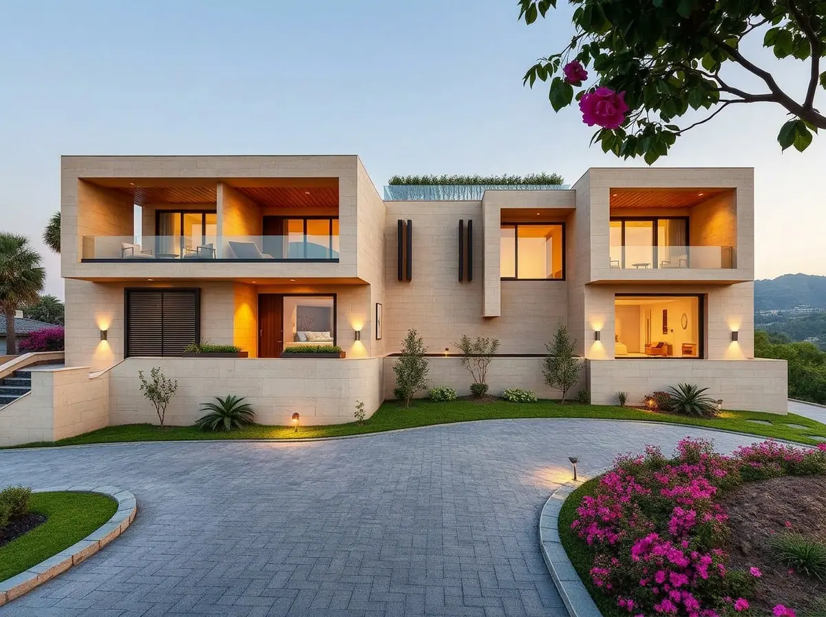 Stone & Teak Hilltop Villa – Gandipet – 3D render